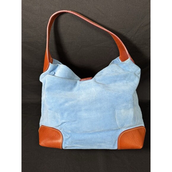 Dooney & Bourke Sky Blue Suede Hobo Bag Logo Lock Key Fob Coin Purse - Picture 5 of 16